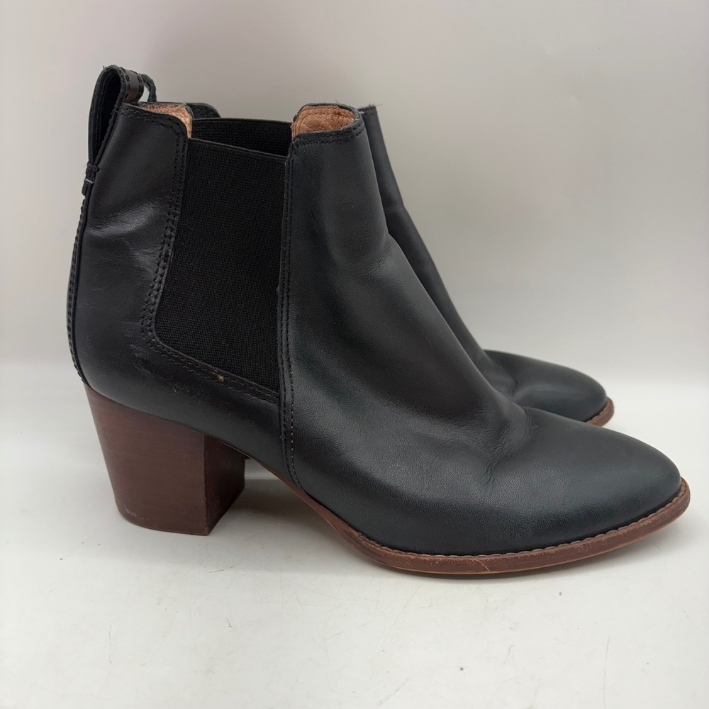 Madewell Regan Black Leather Block Heel Chelsea Ankle Boots Size 9.5 FLAW